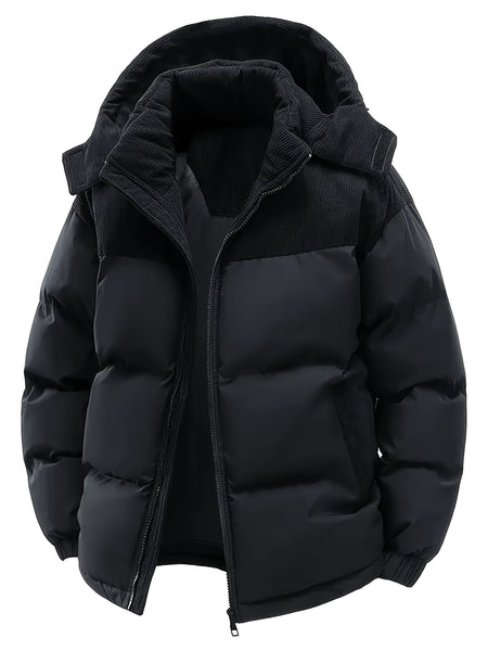 Men's Thick Winter Jacket - Warm Windproof Hooded Coat, Polyester Filled for Cold Weather, Outdoor Activities - Suitable for Teens and Adults, Seasonal Layering, Casual Outerwear, Comfortable and Warm