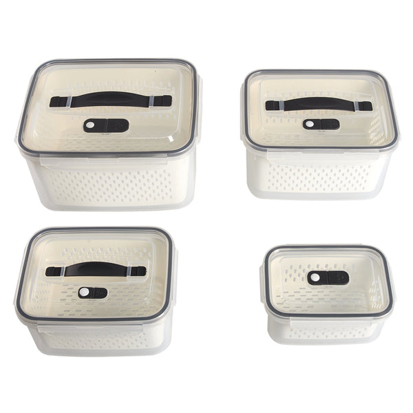 4 Piece Double Drainage Crisper, Outdoor Handheld Picnic Box, Field Fruit & Vegetable Organizer, Picnic Double Drainage, Refrigerator Crisper, Gray & White