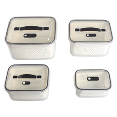4 Piece Double Drainage Crisper, Outdoor Handheld Picnic Box, Field Fruit & Vegetable Organizer, Picnic Double Drainage, Refrigerator Crisper, Gray & White