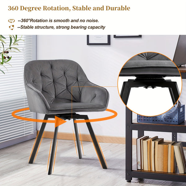 Set Of 2/Set Of 4 Swivel Dining Chairs | Upholstered with Velvet, Arms, Backrest, Metal Legs, Carbon Steel Frame, Memory Foam Filling, Grey, Contemporary Style, Rotatable, No Wheels