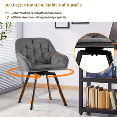 Set Of 2/Set Of 4 Swivel Dining Chairs | Upholstered with Velvet, Arms, Backrest, Metal Legs, Carbon Steel Frame, Memory Foam Filling, Grey, Contemporary Style, Rotatable, No Wheels