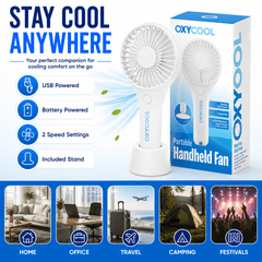 UK LOCAL SELLER - Portable Handheld & Desktop Fan – Battery & USB Powered Personal Cooling Fan with 2 Speed Settings, Detachable Stand, Quiet Motor & Compact Travel Design for Home, Office, Outdoor & Travel Use | Sent and Fulfilled from UK Warehouse and D