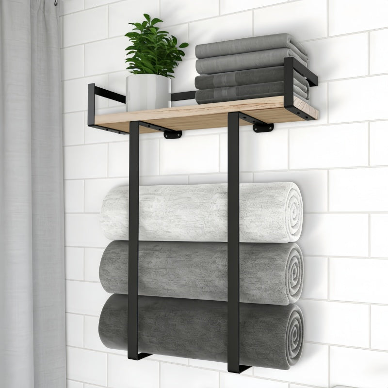 Wall-Mounted Towel Rack - Metal Towel Holder for Bathroom | Iron Shelf for Folding Large Towels, Contemporary Style, Suitable for Small Bathrooms or RV Camping
