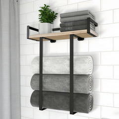 Wall-Mounted Towel Rack - Metal Towel Holder for Bathroom | Iron Shelf for Folding Large Towels, Contemporary Style, Suitable for Small Bathrooms or RV Camping