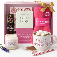 Mother'S Day Gift for Her - Birthday Pamper Gifts for Women with Scented Candle, Pink Socks, Hot Chocolate Sachet, Best Wishes Card, Self Care Box, Gifts for Mum, Hot Chocolate Gift Set