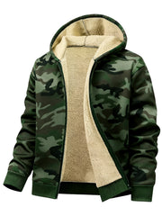 Men's Casual Zip-Up Hooded Jacket with Letter Print, Black & Beige Contrast, Regular Fit, Machine Washable, Front Pockets for Outdoor & Casual Attire