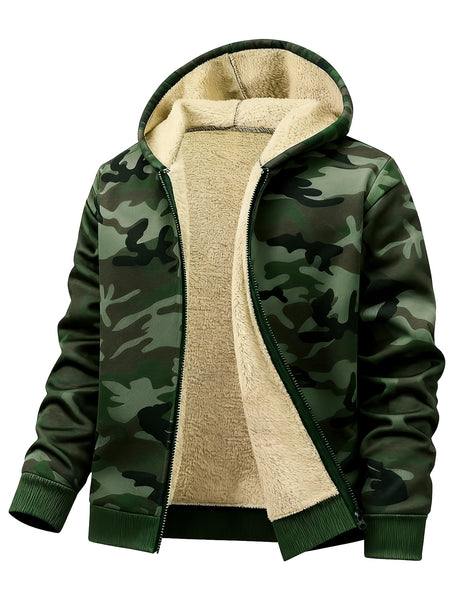 Men's Casual Zip-Up Hooded Jacket with Letter Print, Black & Beige Contrast, Regular Fit, Machine Washable, Front Pockets for Outdoor & Casual Attire