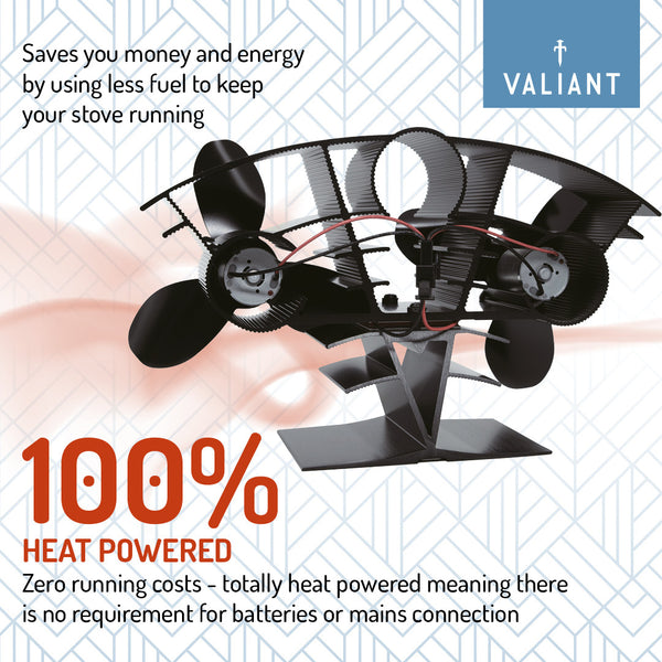 Valiant Whirlwind Heat Powered Stove Fan for Log Burners and Wood Stoves