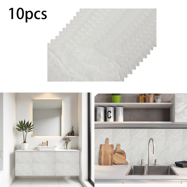10pcs 3D Marble Wall Tiles Wallpaper, PVC Peel & Stick, Self-Adhesive Wall Stickers Wall Stickers, Golden/Grey Marble Pattern - Home Decoration Wall Stickers, Easy to Clean And Cut, Suitable for Renovation of Bathrooms, Living Rooms, Kitchens, Bedrooms