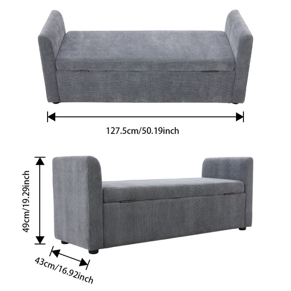 1pc Modern Grey Velvet Storage Ottoman Bench - Lift-Top Padded Seat with 2 Decorative Pillows | Multi-Functional Toy Chest & Shoe Organizer for Entryway, Living Room & Bedroom (Space-Saving Design)