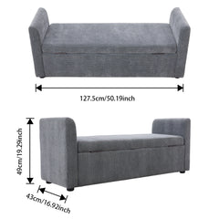 1pc Modern Grey Velvet Storage Ottoman Bench - Lift-Top Padded Seat with 2 Decorative Pillows | Multi-Functional Toy Chest & Shoe Organizer for Entryway, Living Room & Bedroom (Space-Saving Design)