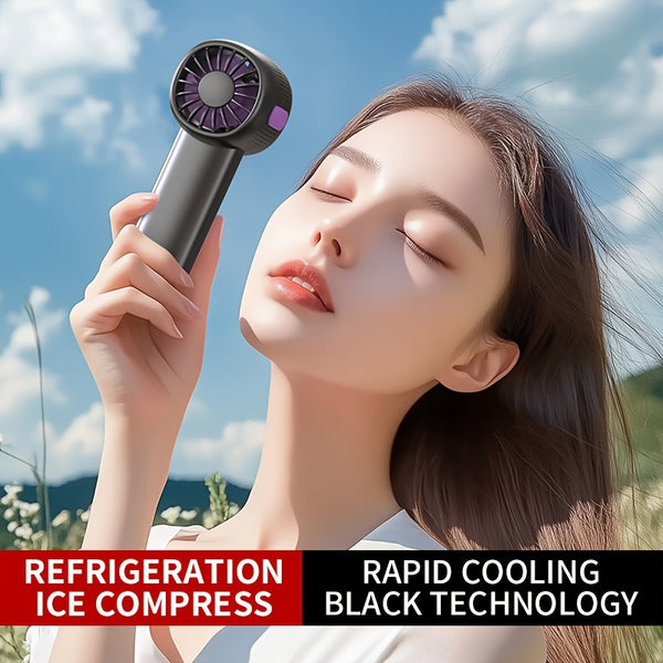 High-Speed Turbo Technology Portable Handheld Fan Ultra-Quiet, USB Rechargeable, Mini Cooling Device with Semiconductor Chill Plate Ice Sensation Cooling for Outdoor Use