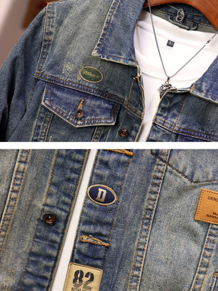 Geng Yuanshi Spring New Arrival Washed Denim Jacket for Men, Spring New Arrival Slim Fit Vintage  Denim Jacket for Men