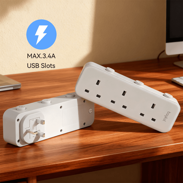 baykul 1pc Vertical Design Extension Socket, UK Plug Plug Adaptor3 AC UK Outlets With Independent Switch, Suitable For Home Office Dorm