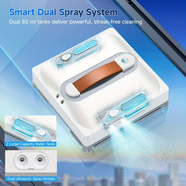 2025 Intelligent Electronic Window Cleaning Robot, Featuring 7.5Kpa Strong Suction, Smart Route Planning, an 8-Layer Safety Protection System, Edge Cleaning Capabilities, Washable Rags, Double-Sided Nozzles, And Water Volume Display