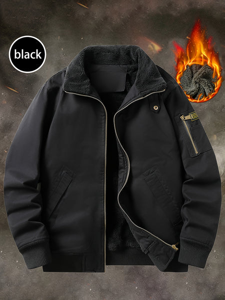 Men'S Fleece Lined Utility Jacket, Winter Outdoor Windproof Coat Warm Cold Weather Gear, Casual Athletic Trench Coat, Comfortable Fleece-Lined Thickened Jacket, Arm Sleeves with Zipper Pockets, Letter Print