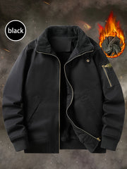 Men'S Fleece Lined Utility Jacket, Winter Outdoor Windproof Coat Warm Cold Weather Gear, Casual Athletic Trench Coat, Comfortable Fleece-Lined Thickened Jacket, Arm Sleeves with Zipper Pockets, Letter Print