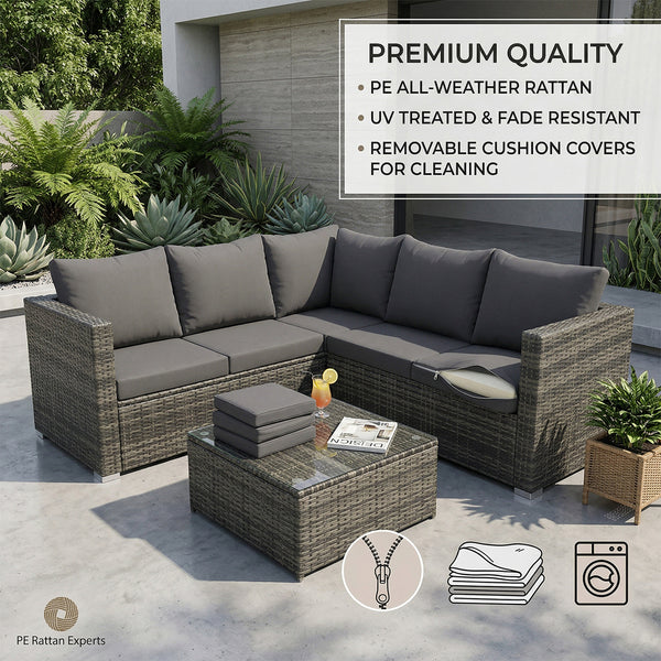 Rattan Corner Sofa Garden Furniture Set with Glass Dining Table Cushion Outdoor Patio Yard