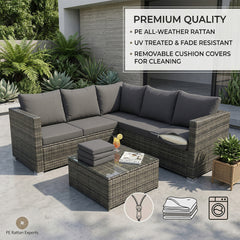 Rattan Corner Sofa Garden Furniture Set with Glass Dining Table Cushion Outdoor Patio Yard