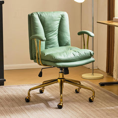 Office Chair Desk Chair with Wheels & Removable Armrests Gold Base Vanity Chair with Back Adjustable Rolling Swivel Computer Task Chair PU Leather