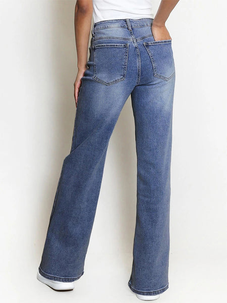 [Petite]KatchMe Women'S Wide Leg Jeans - Mid Rise Relaxed Fit Denim Pants, Soft Stretch Comfortable Trousers for Fall & Winter, Streetwear Casual Bottoms