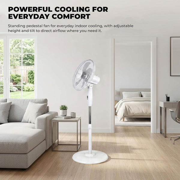 EPISENT 16 Inch Pedestal Fan – Adjustable Height Standing Fan with 3 Speed Settings, Oscillating Cooling Fan with Tilt Head for Home, Bedroom, Office & Living Room