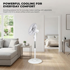 EPISENT 16 Inch Pedestal Fan – Adjustable Height Standing Fan with 3 Speed Settings, Oscillating Cooling Fan with Tilt Head for Home, Bedroom, Office & Living Room