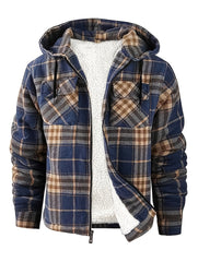 Men's Full-Zip Winter Sports Plaid Hoodie with Sherpa Lining, Warm Hooded Jacket