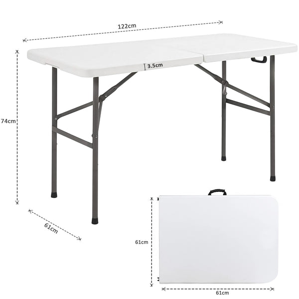 Portable Dining 4 Feet Garden Table, Foldable 4ft Trestle Catering Heavy Duty Folding Tables, Indoor & Outdoor Multi-Purpose Picnic BBQ Party Table, White
