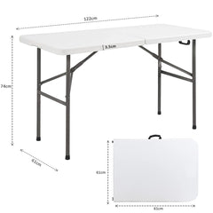 Portable Dining 4 Feet Garden Table, Foldable 4ft Trestle Catering Heavy Duty Folding Tables, Indoor & Outdoor Multi-Purpose Picnic BBQ Party Table, White