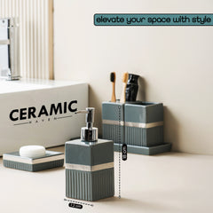 Ceramic Haven Elegance Collection | Set of 5 Luxury Bathroom Accessories | Soap Dispenser, Toothbrush Holder, Multipurpose Holder, Tumbler, Vanity Tray | Stylish Décor & Organizer