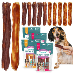 Pure Breed 12pk Medium Collagen Chewy Rolls | Long Lasting Dog Chews for Puppies & Adults | 12cm Assorted Beef & Chicken Flavour | Natural Protein-Rich Training Treats in Resealable Pack for Boredom Relief