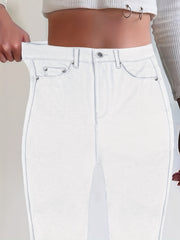 CY038 - Women's High-Waisted Stretch Street Style Solid Color Slim-Fit Fashion Metal Button Detail Casual Jeans