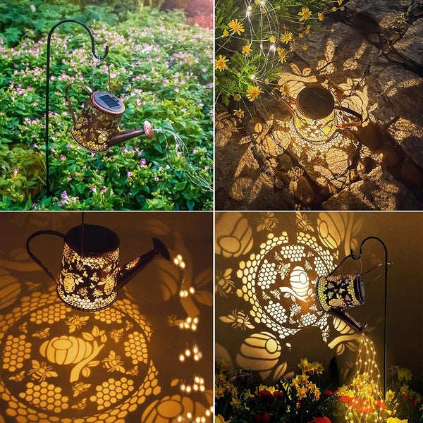 Bee Garden Ornaments Outdoor Birthday Gifts for Women, Solar Watering Can with Cascading Lights，Bee Solar Lights Unique Birthday Presents for Mum, Nan, Wife, Sister