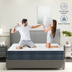 26cm/10.2in) Premium Hybrid Mattress: Individual Pocket Springs & 7-Zone Gel Foam, Medium Firm, Motion Isolation, Blue & White Design