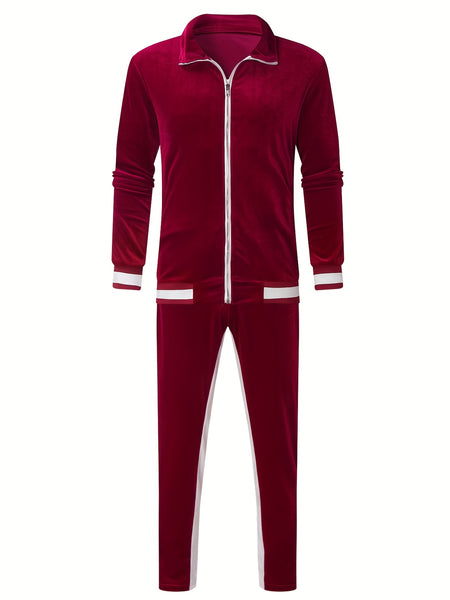Men'S Velour Tracksuit Sweatsuit Set Jogging Suits Full Zip Casual Jackets Pants 2pcs Outfit Athletic Workout