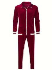 Men'S Velour Tracksuit Sweatsuit Set Jogging Suits Full Zip Casual Jackets Pants 2pcs Outfit Athletic Workout