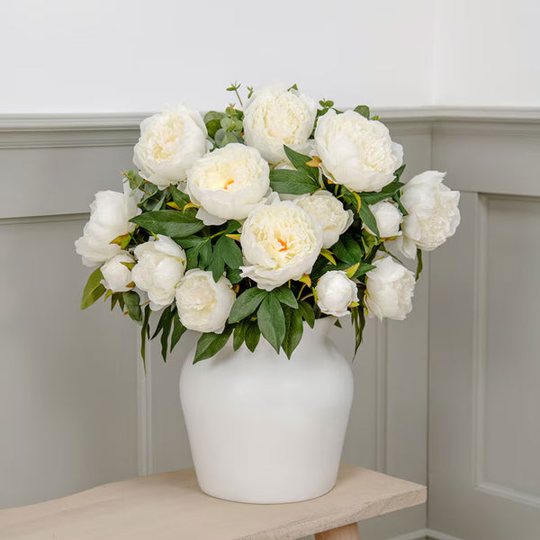Artificial Peony & Eucalyptus Bouquet in Vase in White