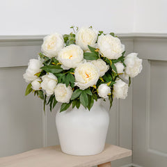 Artificial Peony & Eucalyptus Bouquet in Vase in White