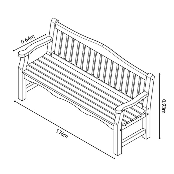 Zest 3 Seater 1.76M Wooden Garden Bench