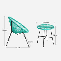 Garden Patio Furniture Set 3pcs, Acapulco Chair, Outdoor Seating, Glass Top Table and 2 Chairs, Indoor and Outdoor Conversation, Black,Green
