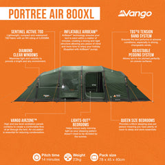 Vango Portree Air 800XL Inflatable Tent, 8 Person