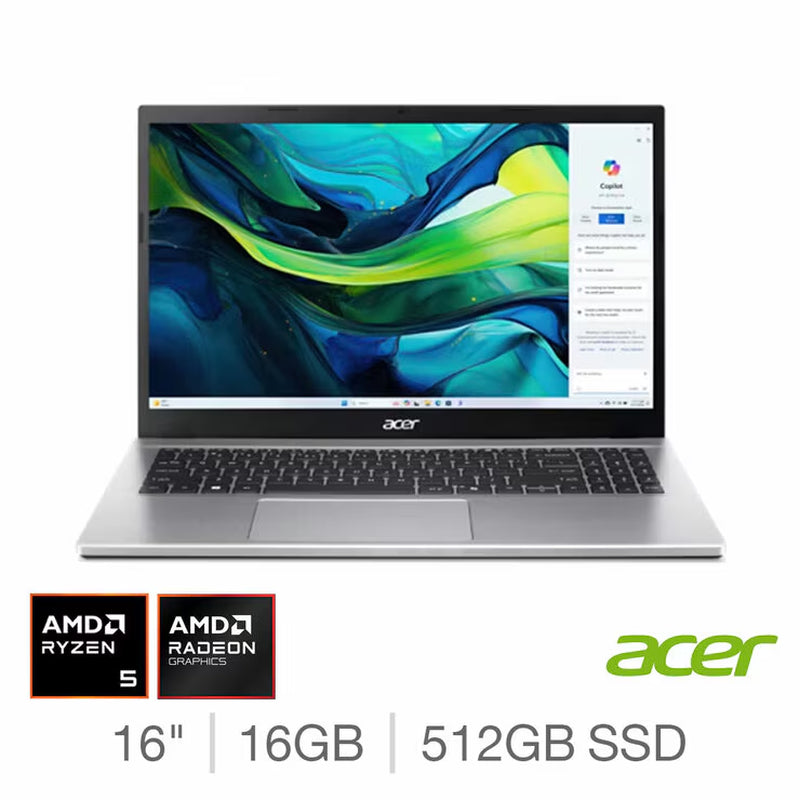 Acer Aspire, AMD Ryzen 5, 16GB RAM, 512GB SSD, 16 Inch Laptop, NX.J7WEK.00M