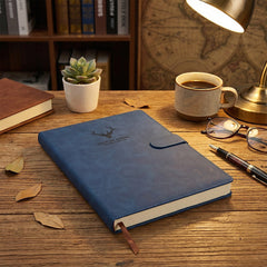 A4 Notebook with Magnetic Snap Closure, 400 Page Thick Lined Notepad in Soft Leather, Durable Business & Office Diary for Work Meetings, Professional Record Book