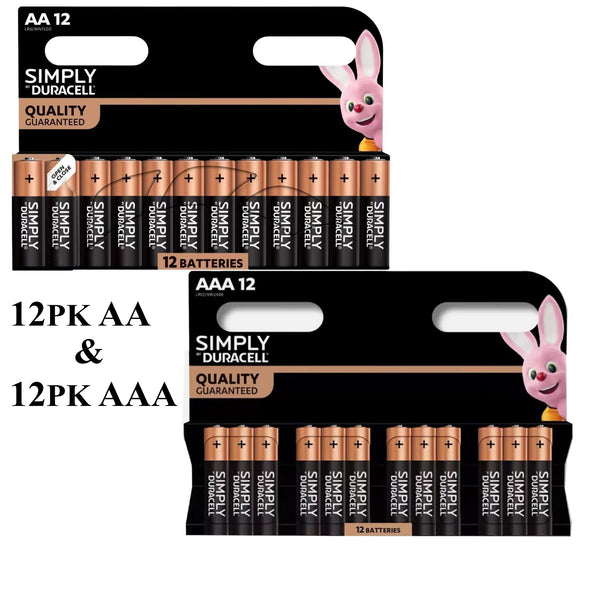 24 Pack Duracell Simply AA & AAA Alkaline Batteries Combo – 12 AA + 12 AAA Batteries Long Lasting Leak Resistant Power for Household Devices, Remotes, Toys & Electronics