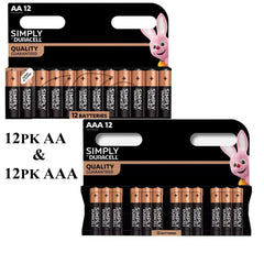 24 Pack Duracell Simply AA & AAA Alkaline Batteries Combo – 12 AA + 12 AAA Batteries Long Lasting Leak Resistant Power for Household Devices, Remotes, Toys & Electronics
