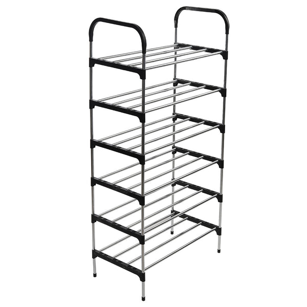 6 Tier Metal Shoe Rack Shoe Storage Organiser, Free Standing Durable Narrow Shoe Rack, Vertical Slim Shoe Tower, Multi Functional Heavy Duty Storage Unit Shoe Stand, Entryway Shoe Holder Space Saving Shoe Shelf Shoe Organizer for Closet Living Room Bedroo