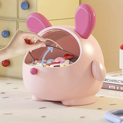 Cute Pink Poodle Dog Desktop Organizer Bin with Flip Lid