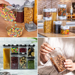7pcs Sealed Candy Jars with Lids, Kitchen Food Storage Box Set, Stackable Pantry Organiser Jars for Cereal Flour, Sugar, Fridge Parts Kitchen Accessories grey