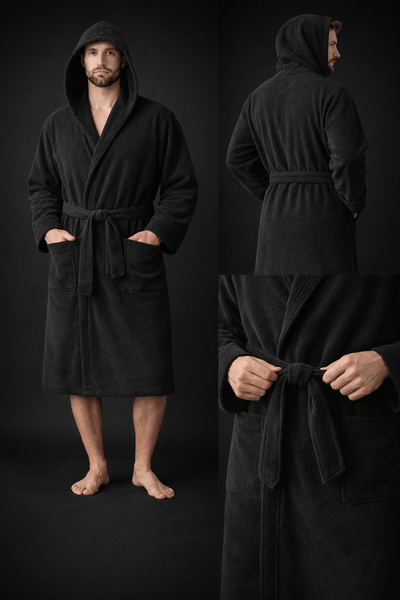 Men'S Hooded Cotton Bathrobe – Ultra Soft Terry Cloth Spa Robe with Adjustable Belt & Deep Pockets – Knee Length Luxury Home & Hotel Dressing Gown